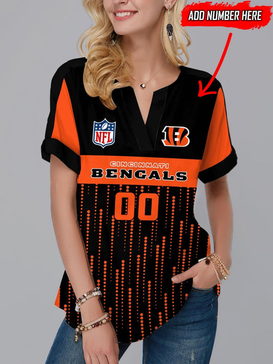 Cincinnati Bengals Personalized Fashion Short Sleeve V-Neck Shirt AZSSV262