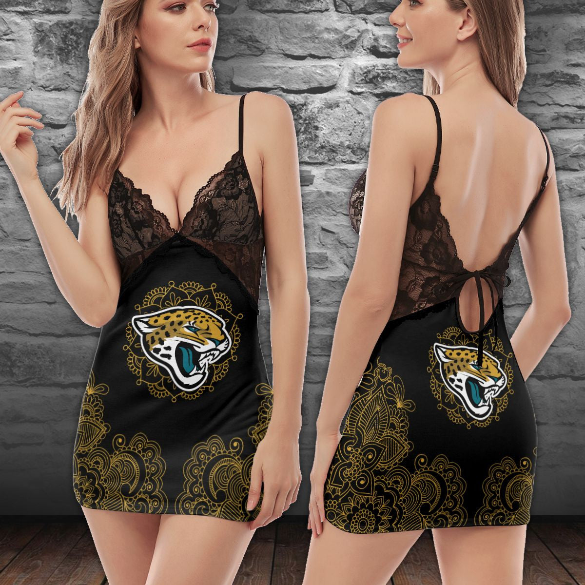 Jacksonville Jaguars Lace Back Strap Slip Dress 224
