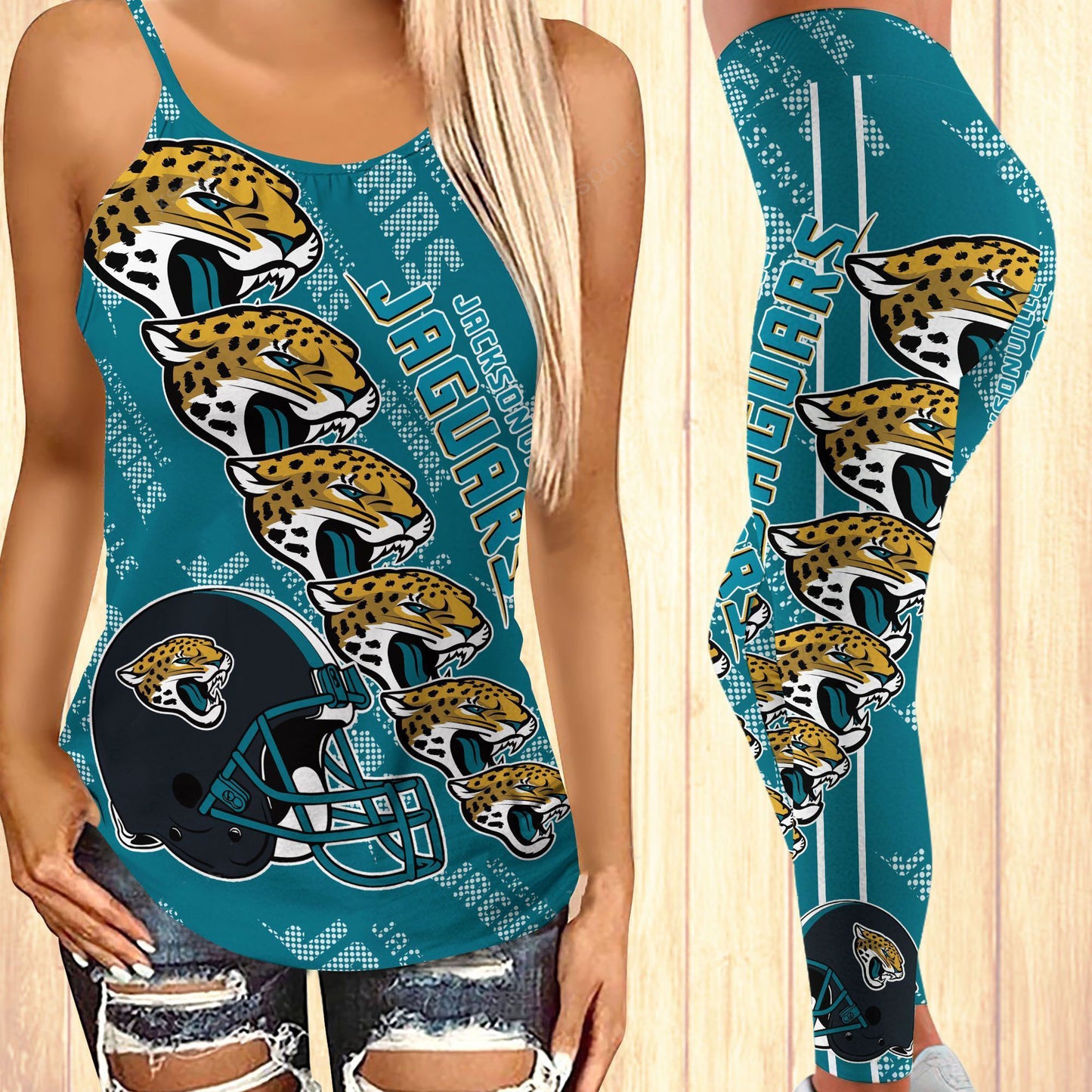 Jacksonville Jaguars Leggings And Cross Tank Top BG14