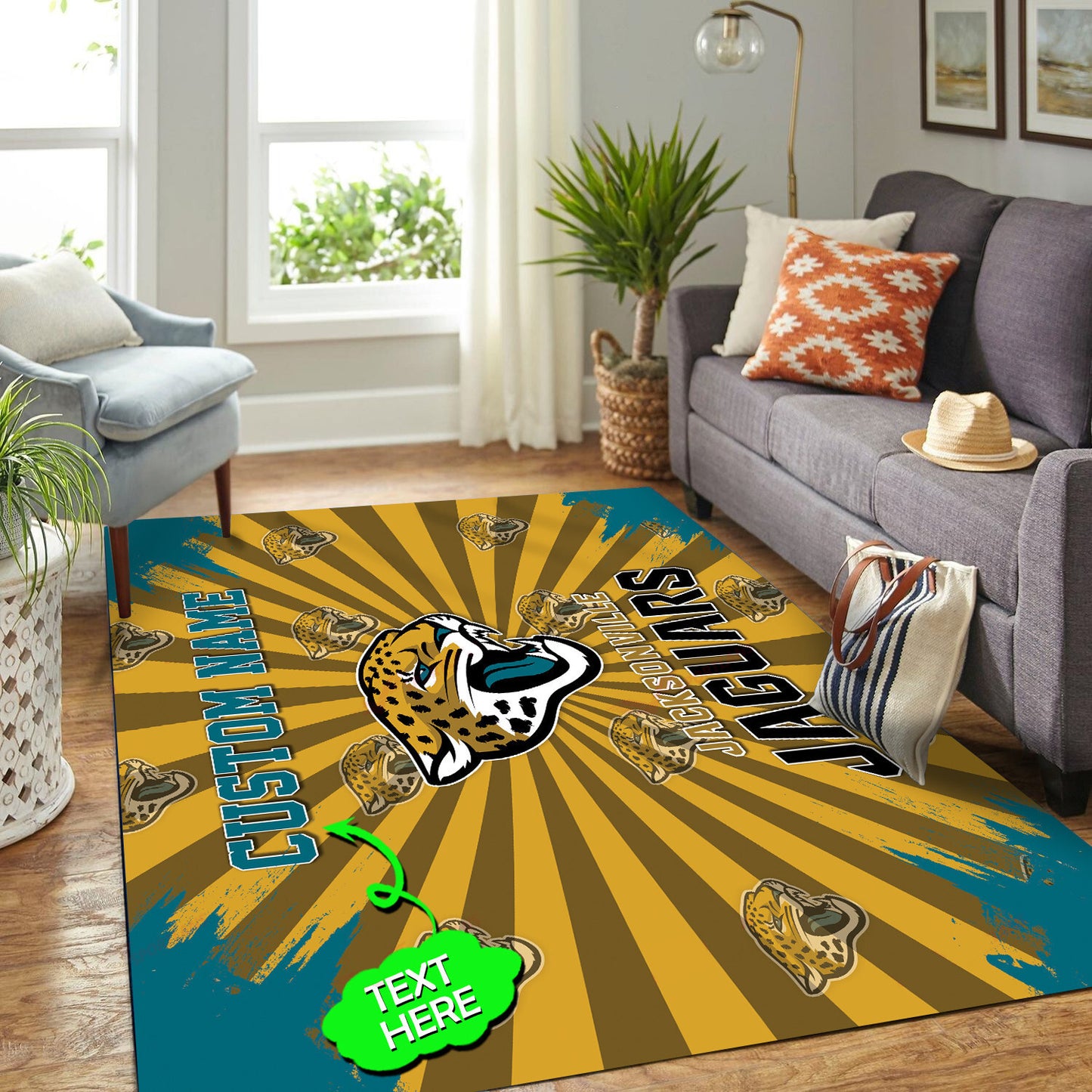 Jacksonville Jaguars Personalized Premium Rectangle Rug 55