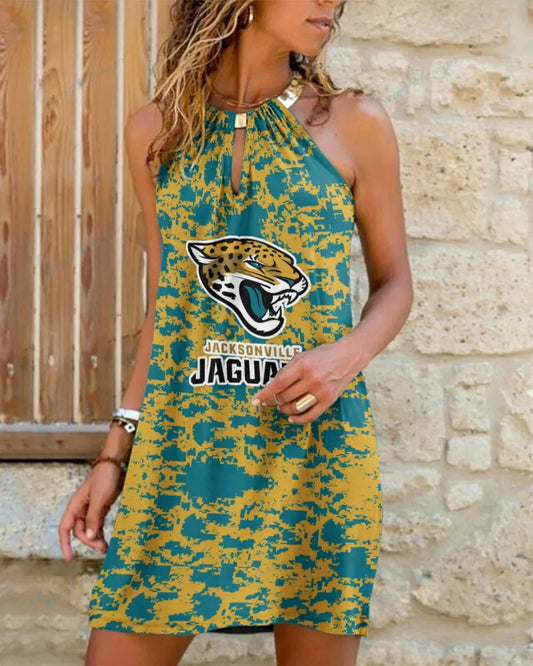 Jacksonville Jaguars Summer Casual Metal Halter Neck Sleeveless Dress 78