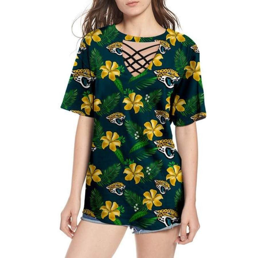 Jacksonville Jaguars Women Summer String Short Sleeve Shirt BG03
