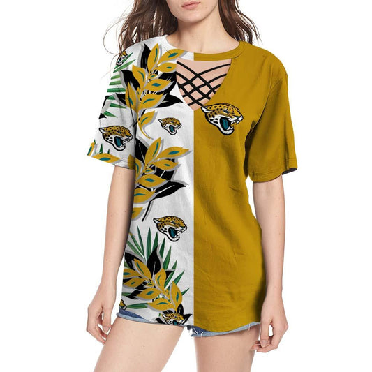 Jacksonville Jaguars Women Summer String Short Sleeve Shirt BG41