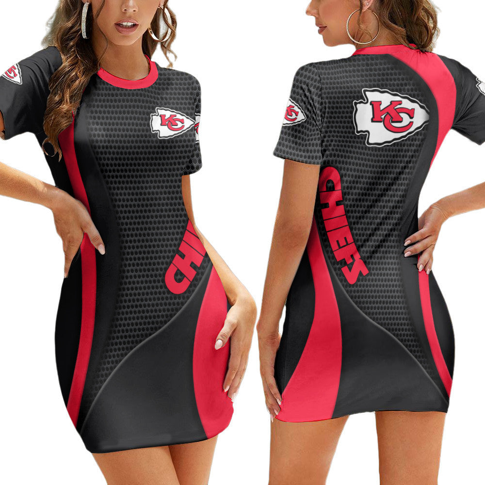 Kansas City Chiefs Casual Short Sleeve Bodycon Mini Dress BG01