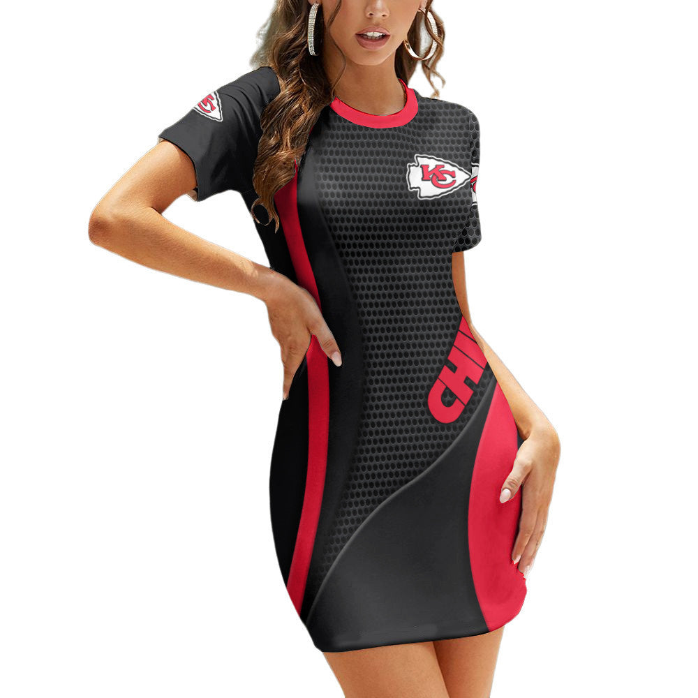 Kansas City Chiefs Casual Short Sleeve Bodycon Mini Dress BG01