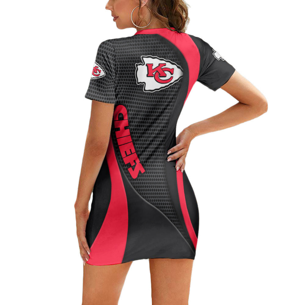 Kansas City Chiefs Casual Short Sleeve Bodycon Mini Dress BG01
