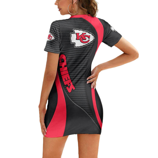 Kansas City Chiefs Casual Short Sleeve Bodycon Mini Dress BG01