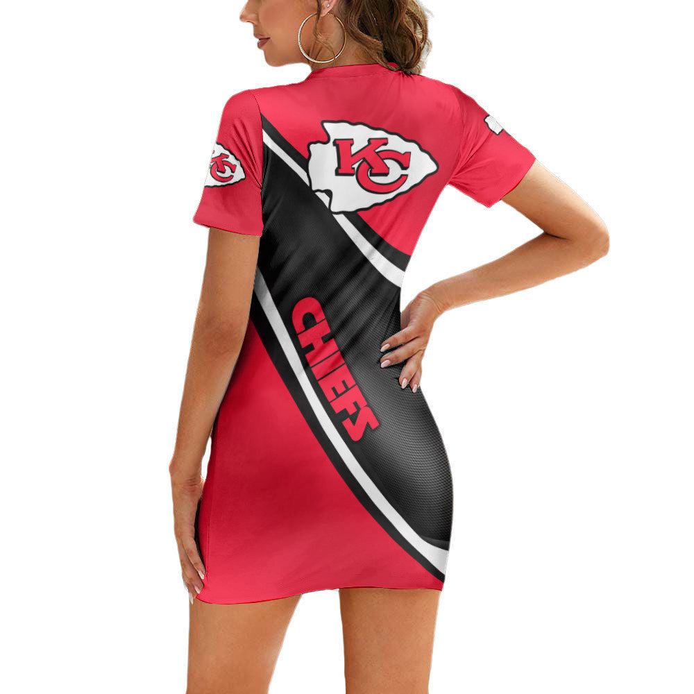 Kansas City Chiefs Casual Short Sleeve Bodycon Mini Dress BG39