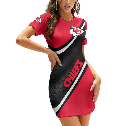 Kansas City Chiefs Casual Short Sleeve Bodycon Mini Dress BG39