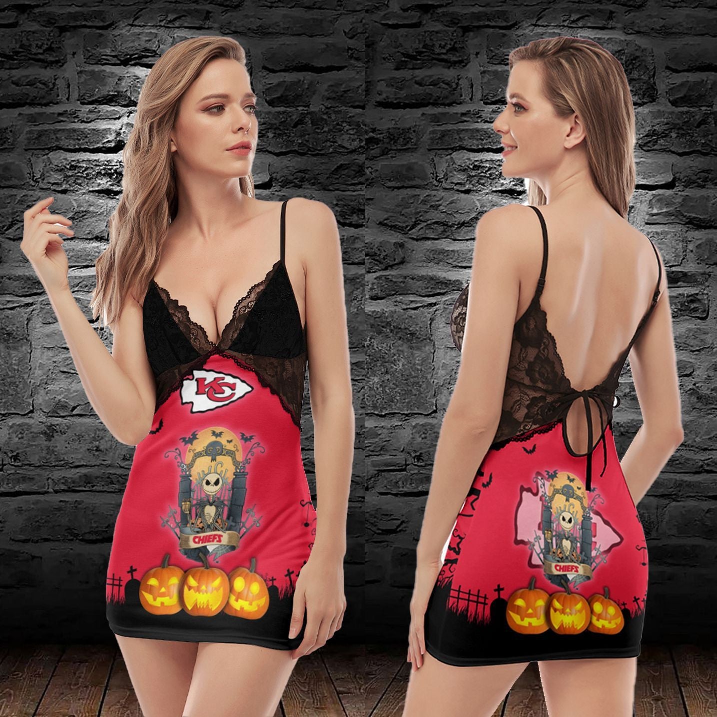 Kansas City Chiefs Halloween Lace Back Strap Slip Dress 348