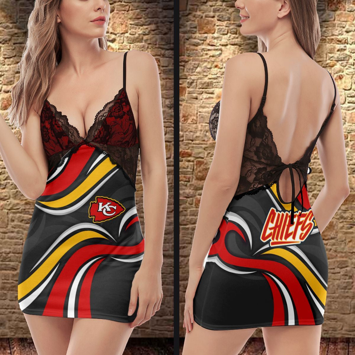 Kansas City Chiefs Lace Back Strap Slip Dress 272