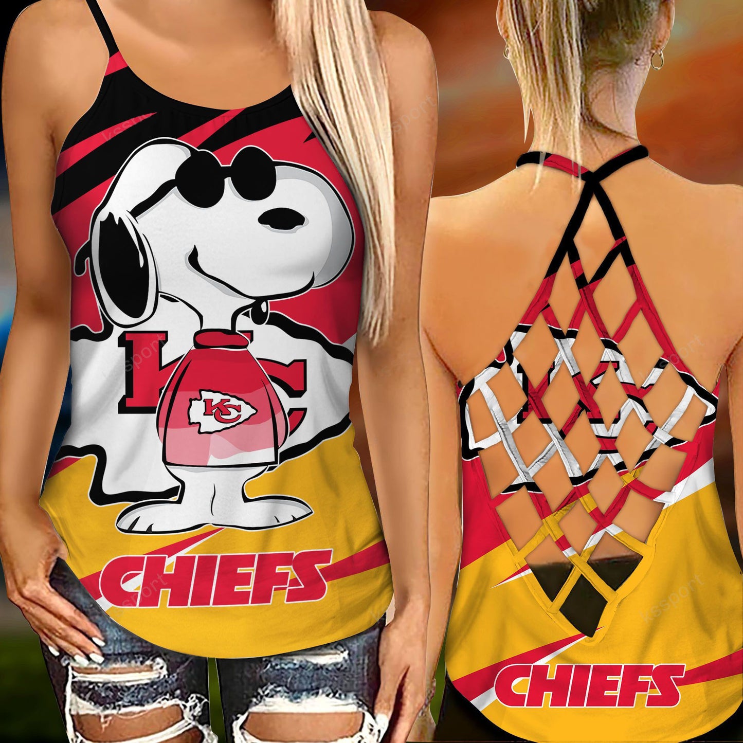 Kansas City Chiefs Leggings And Criss Cross Tank Top BG87
