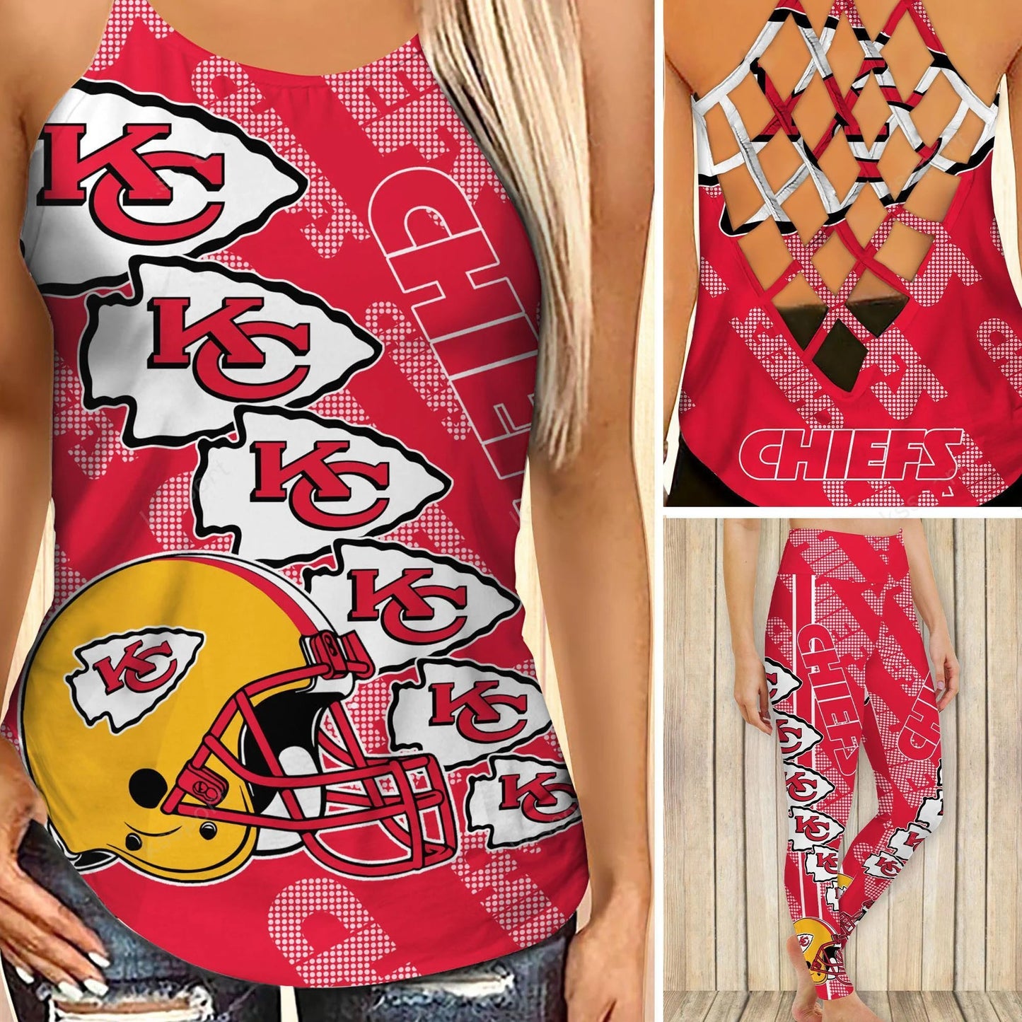 Kansas City Chiefs Leggings And Cross Tank Top BG15