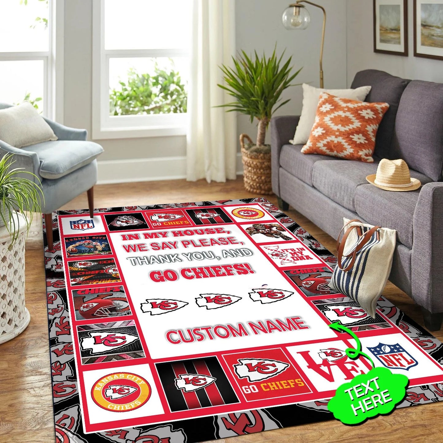 Kansas City Chiefs Personalized Premium Rectangle Rug 30