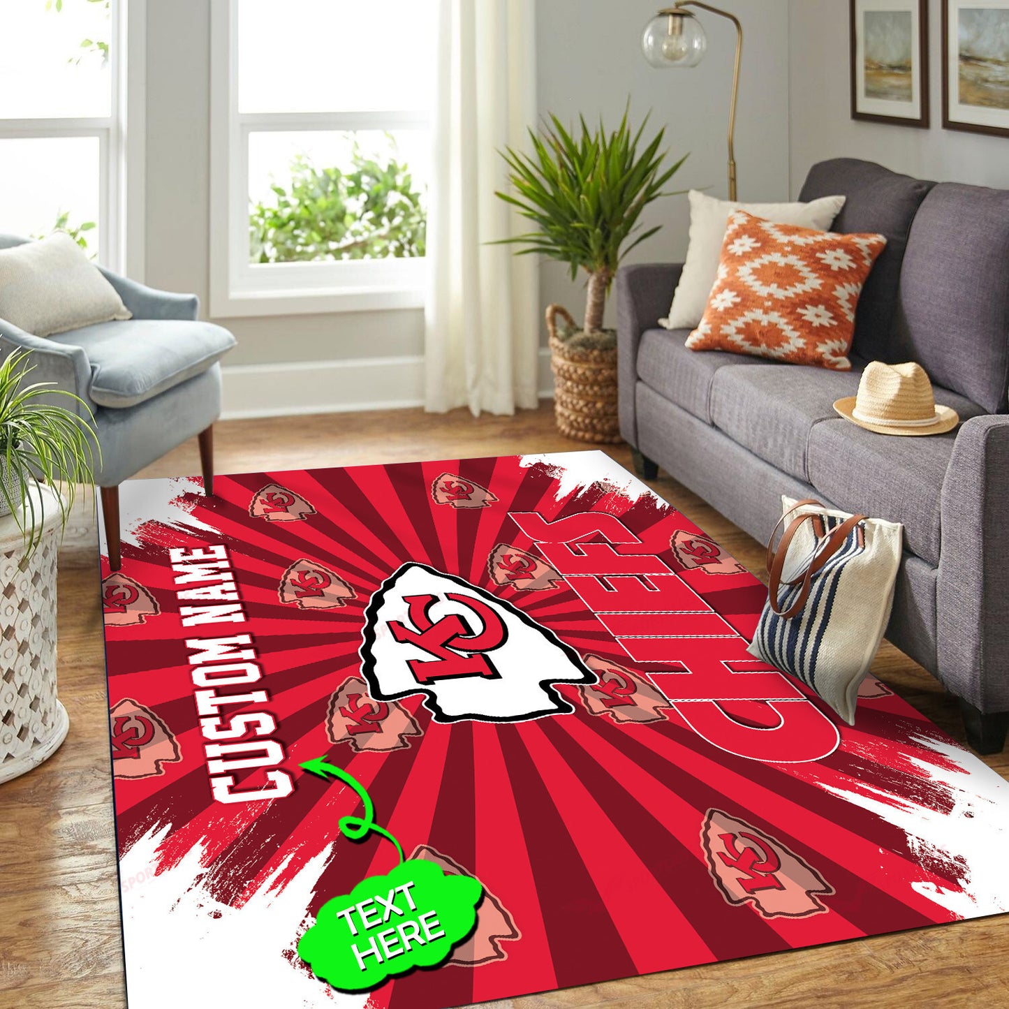 Kansas City Chiefs Personalized Premium Rectangle Rug 56