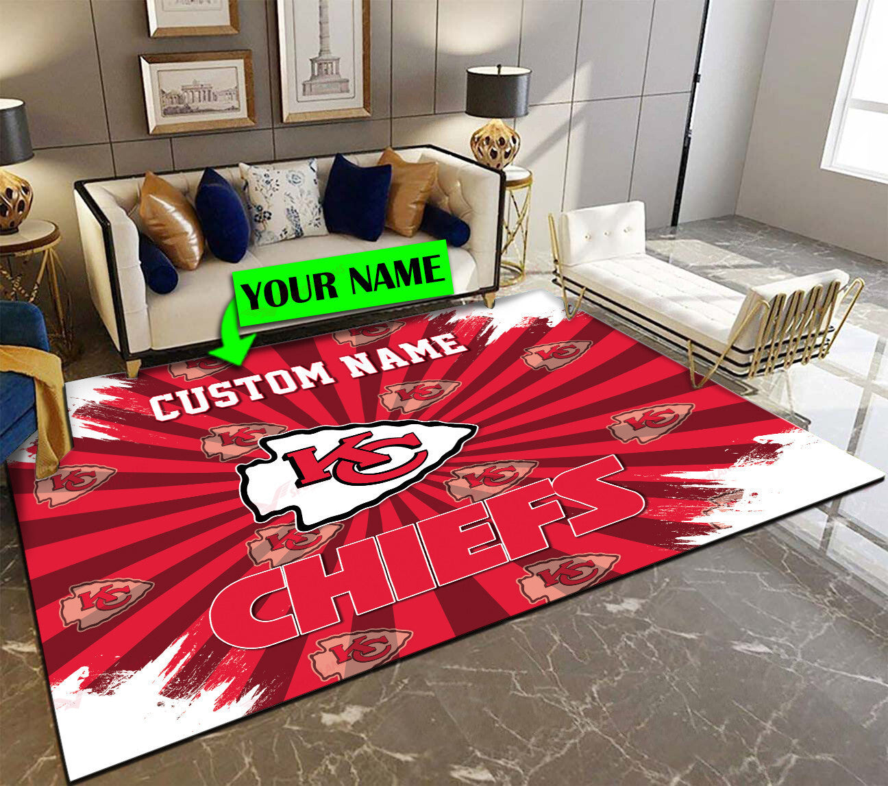 Kansas City Chiefs Personalized Premium Rectangle Rug 56