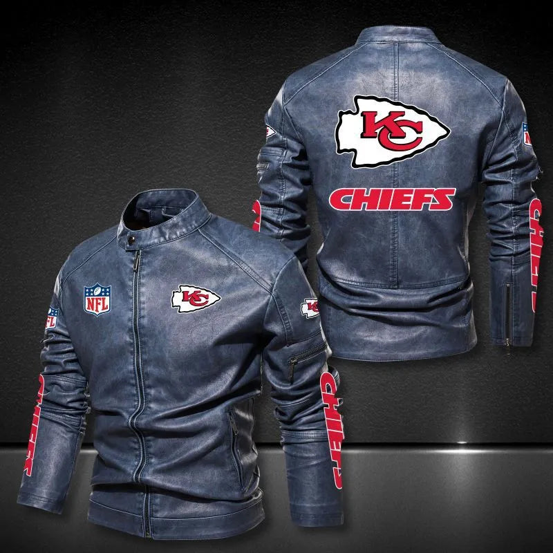 Kansas City Chiefs Stand-up Collar Leather Jacket BG16