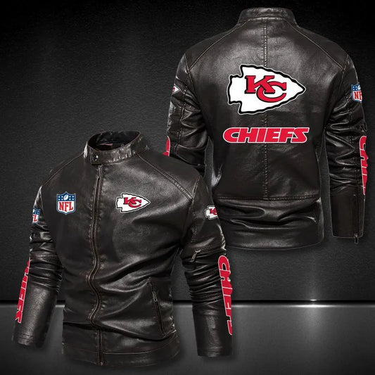 Kansas City Chiefs Stand-up Collar Leather Jacket BG16
