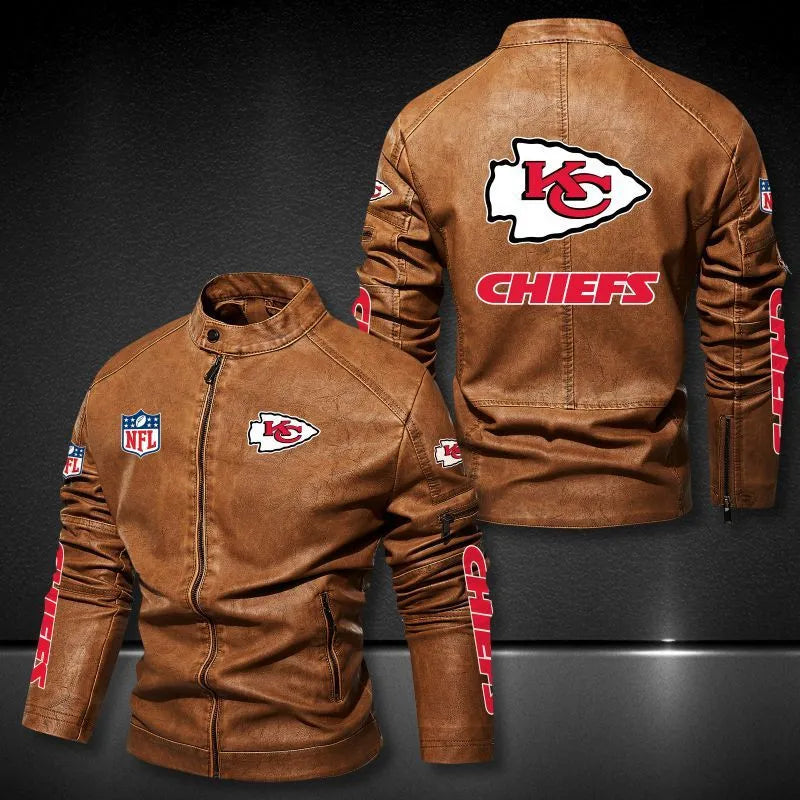 Kansas City Chiefs Stand-up Collar Leather Jacket BG16