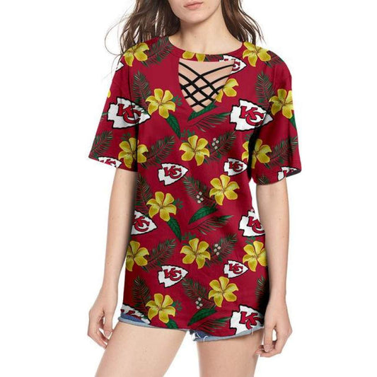 Kansas City Chiefs Women Summer String Short Sleeve Shirt BG15