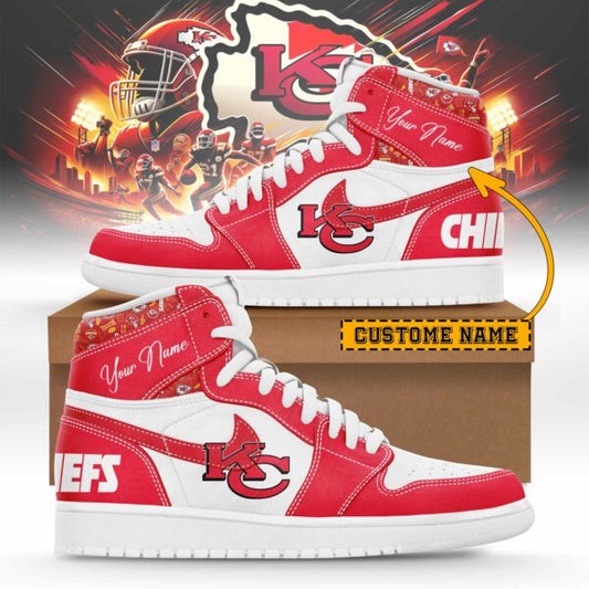 Kansas City Chiefs Limited Edition High AJ1 Shoes with Custom Name AZBTAJ1SEW000016