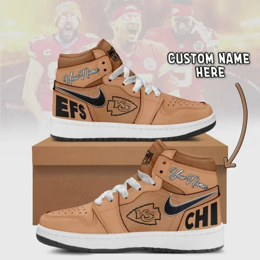 Kansas City Chiefs Limited Edition Brown High Air Jordan 1 Shoes with Custom Name AZBTAJ1SEW000063