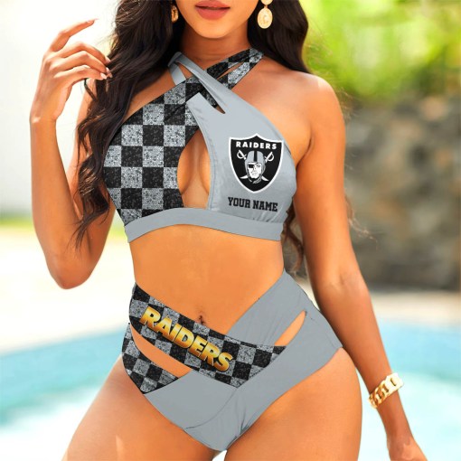 Las Vegas Raiders Women’s 2PCS Bikini Swimsuit Criss Cross Cutout Bathing Suit S9BCCB042