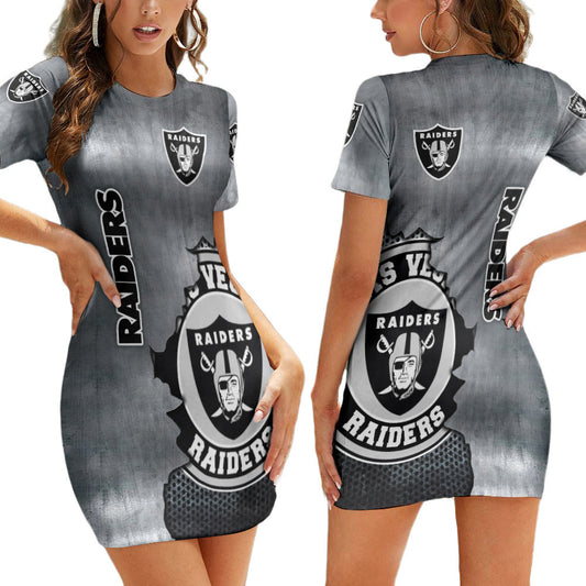 Las Vegas Raiders Casual Short Sleeve Bodycon Mini Dress BG205