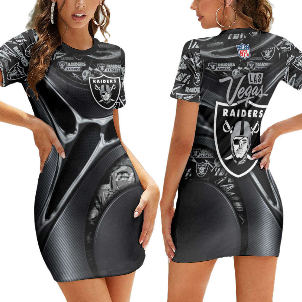 Las Vegas Raiders Casual Short Sleeve Bodycon Mini Dress BG74