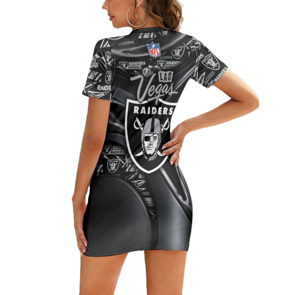 Las Vegas Raiders Casual Short Sleeve Bodycon Mini Dress BG74