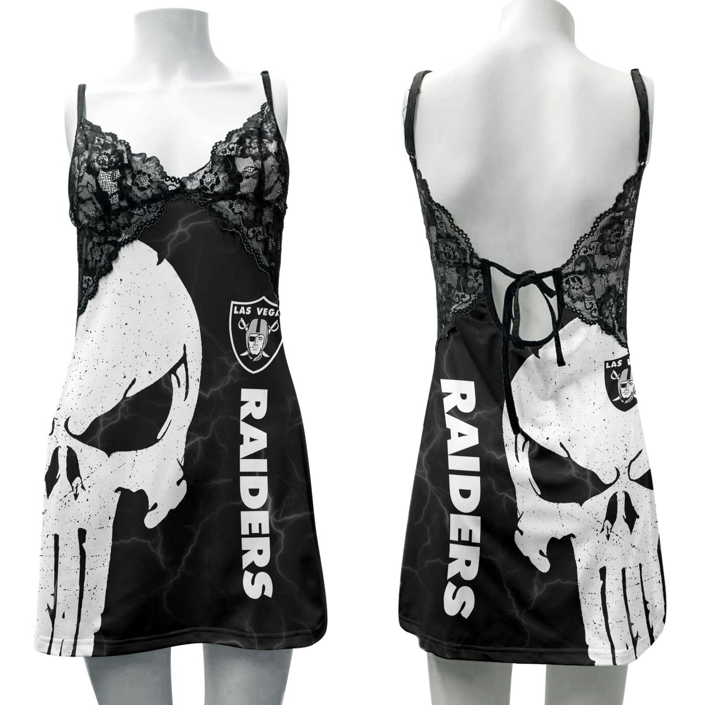 Las Vegas Raiders Halloween Lace Back Strap Slip Dress 316-1