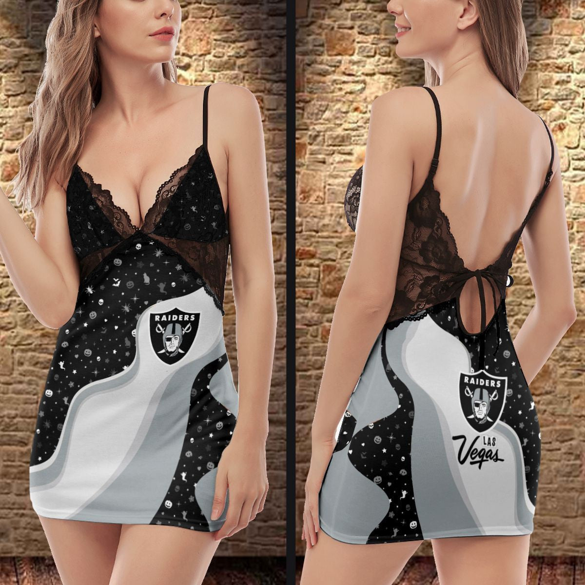 Las Vegas Raiders Halloween Lace Back Strap Slip Dress 323-1