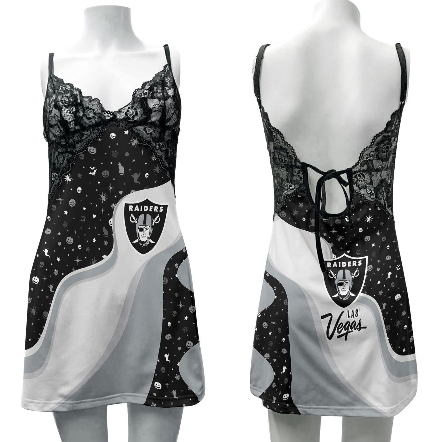 Las Vegas Raiders Halloween Lace Back Strap Slip Dress 323-1