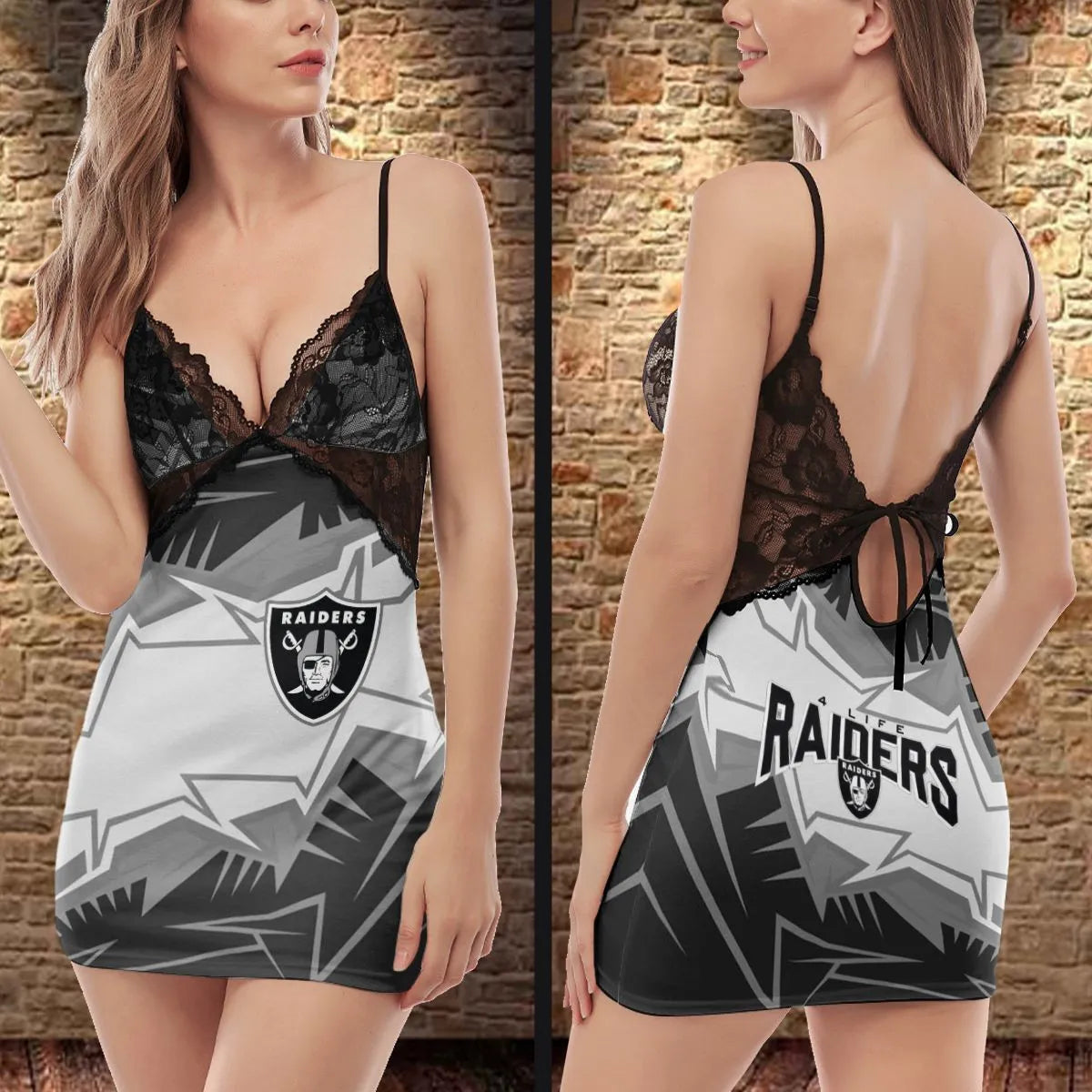 Las Vegas Raiders Halloween Lace Back Strap Slip Dress 344