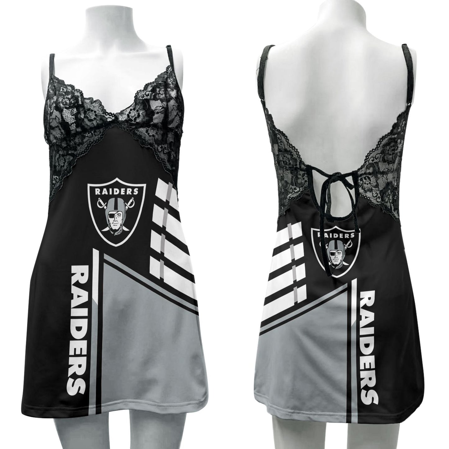 Las Vegas Raiders Lace Back Strap Slip Dress 06-1