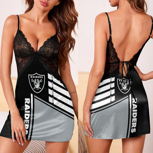 Las Vegas Raiders Lace Back Strap Slip Dress 06-1