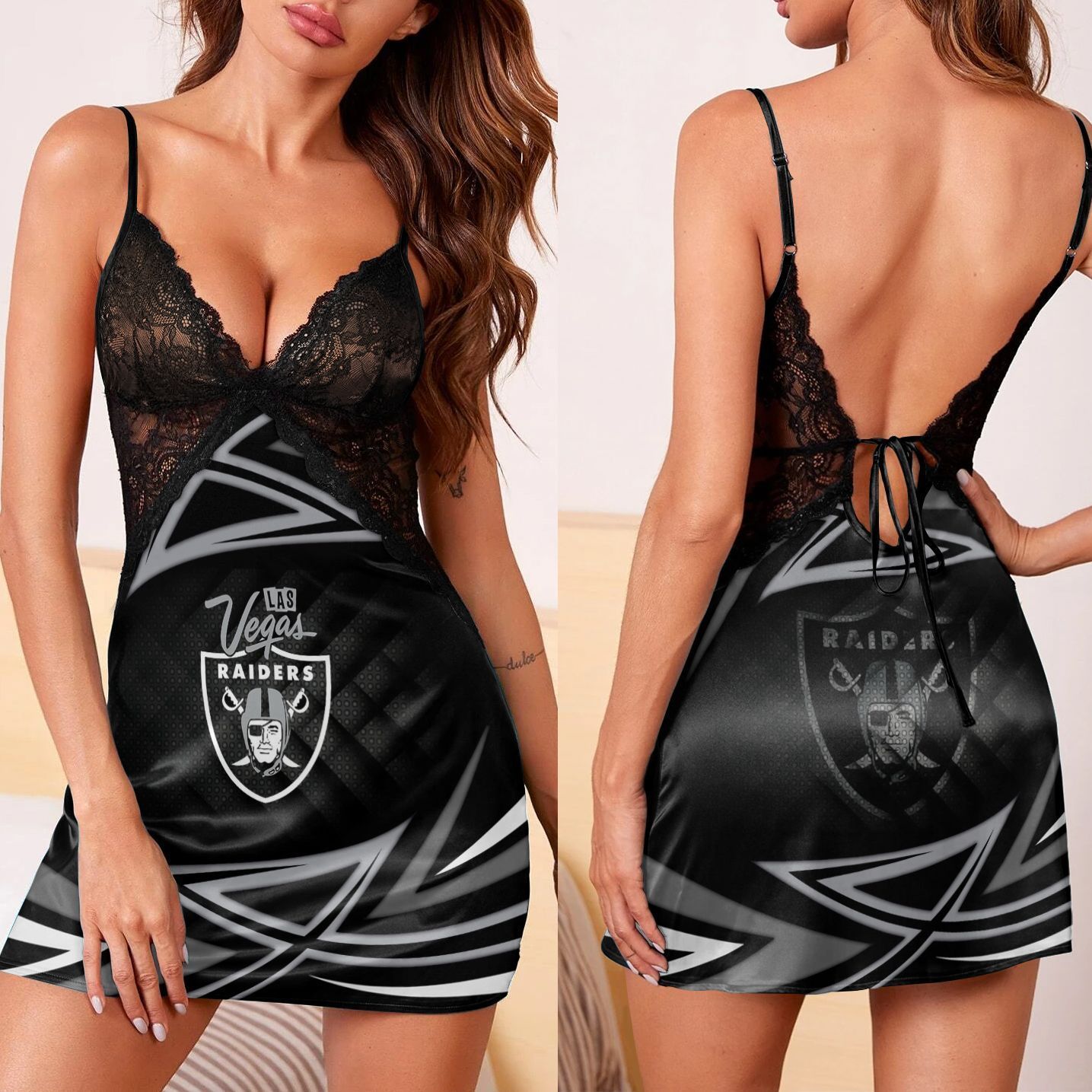 Las Vegas Raiders Lace Back Strap Slip Dress 111-1