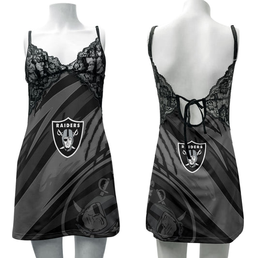Las Vegas Raiders Lace Back Strap Slip Dress 131
