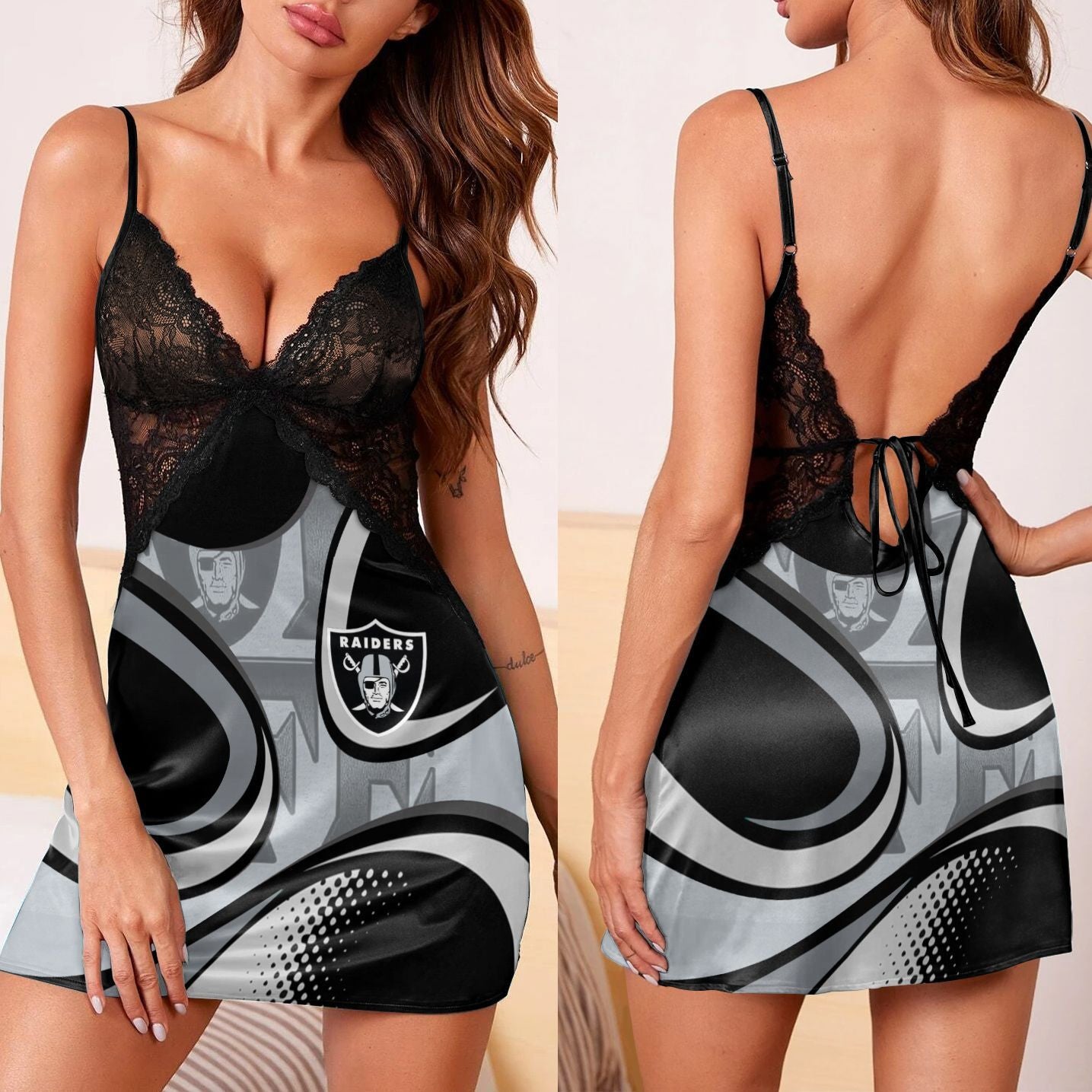 Las Vegas Raiders Lace Back Strap Slip Dress 139