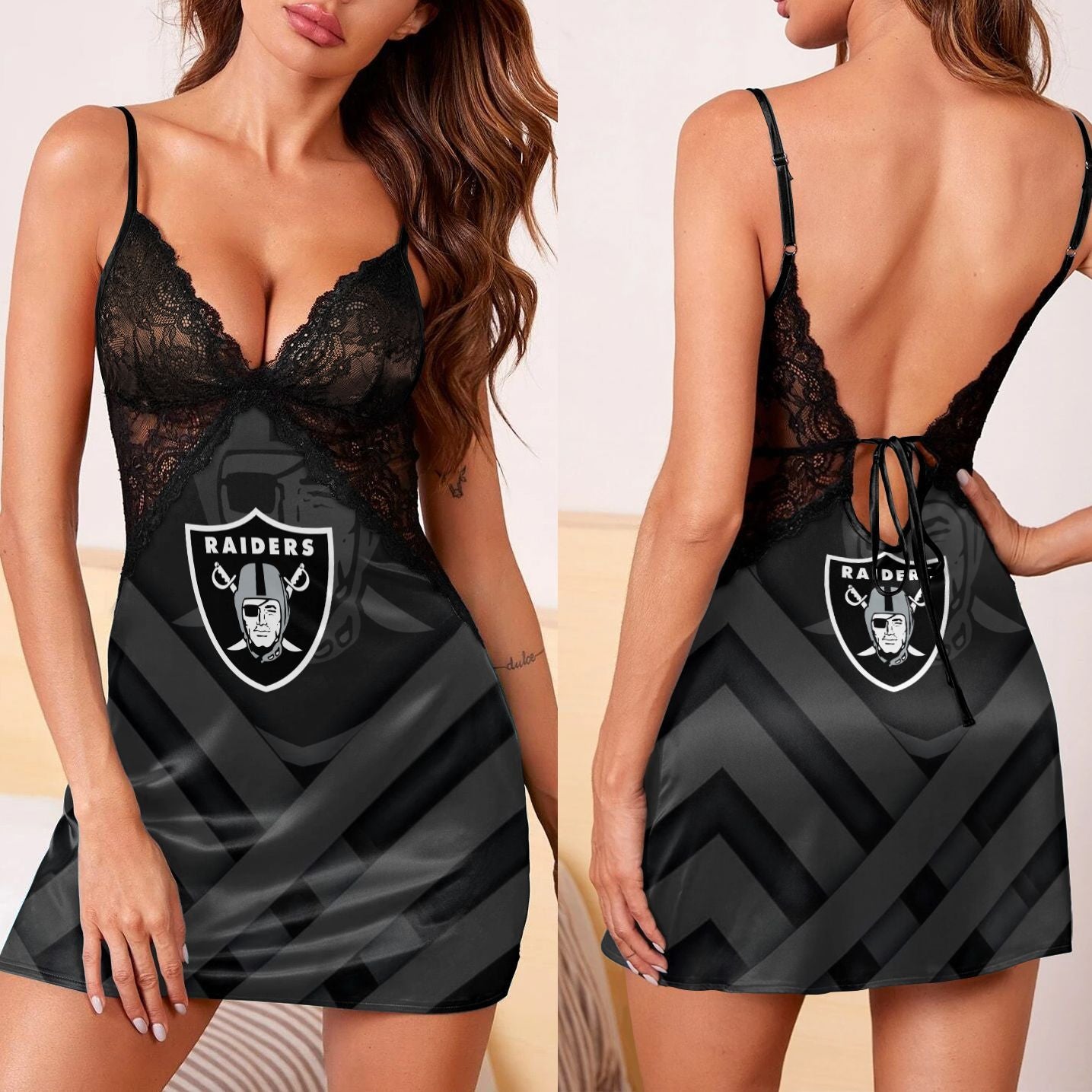 Las Vegas Raiders Lace Back Strap Slip Dress 164