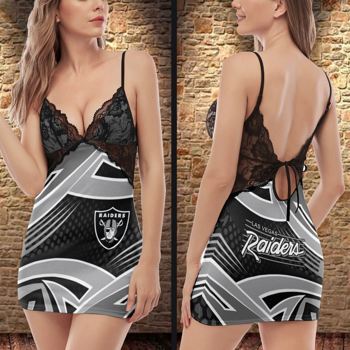 Las Vegas Raiders Lace Back Strap Slip Dress 197-2