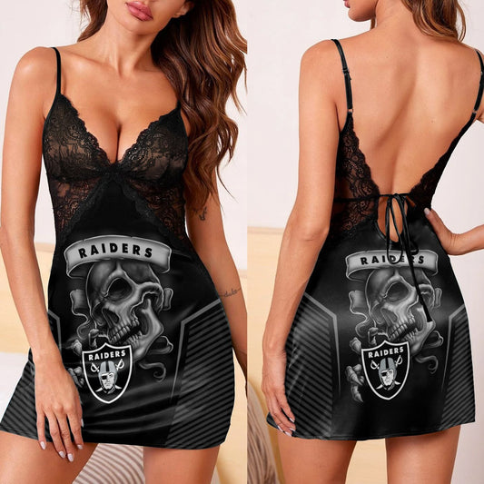 Las Vegas Raiders Lace Back Strap Slip Dress 255