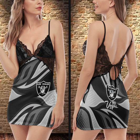 Las Vegas Raiders Lace Back Strap Slip Dress 361