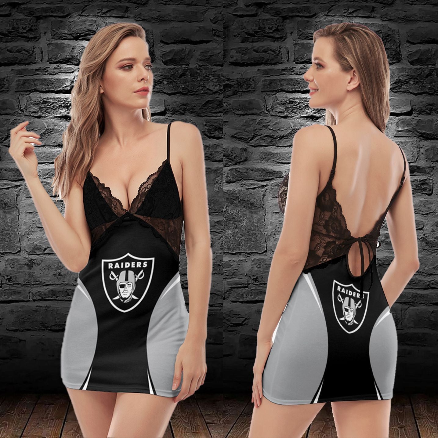 Las Vegas Raiders Lace Back Strap Slip Dress 366