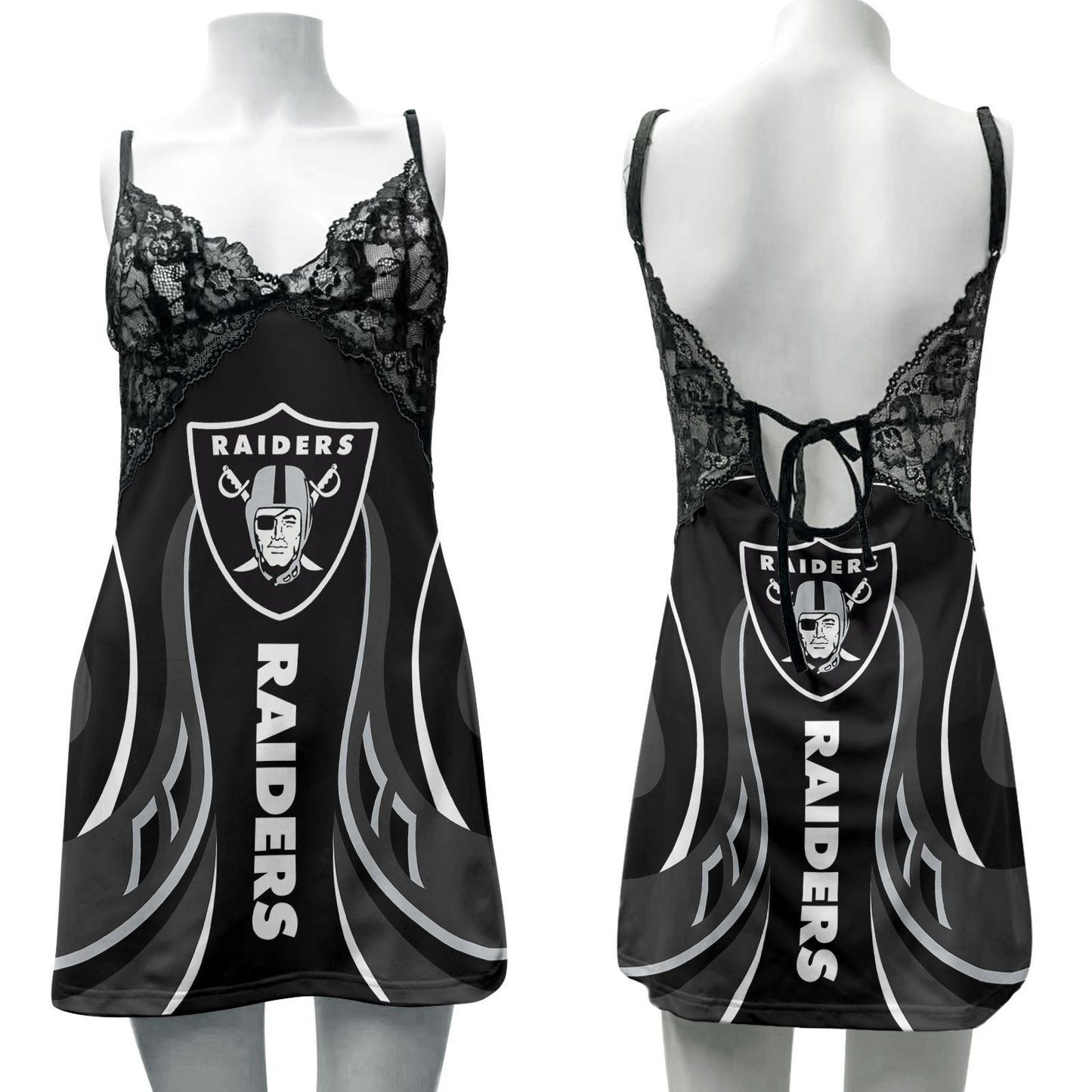 Las Vegas Raiders Lace Back Strap Slip Dress 373