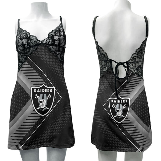Las Vegas Raiders Lace Back Strap Slip Dress 432