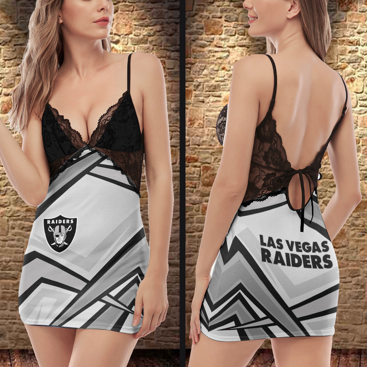Las Vegas Raiders Lace Back Strap Slip Dress 487