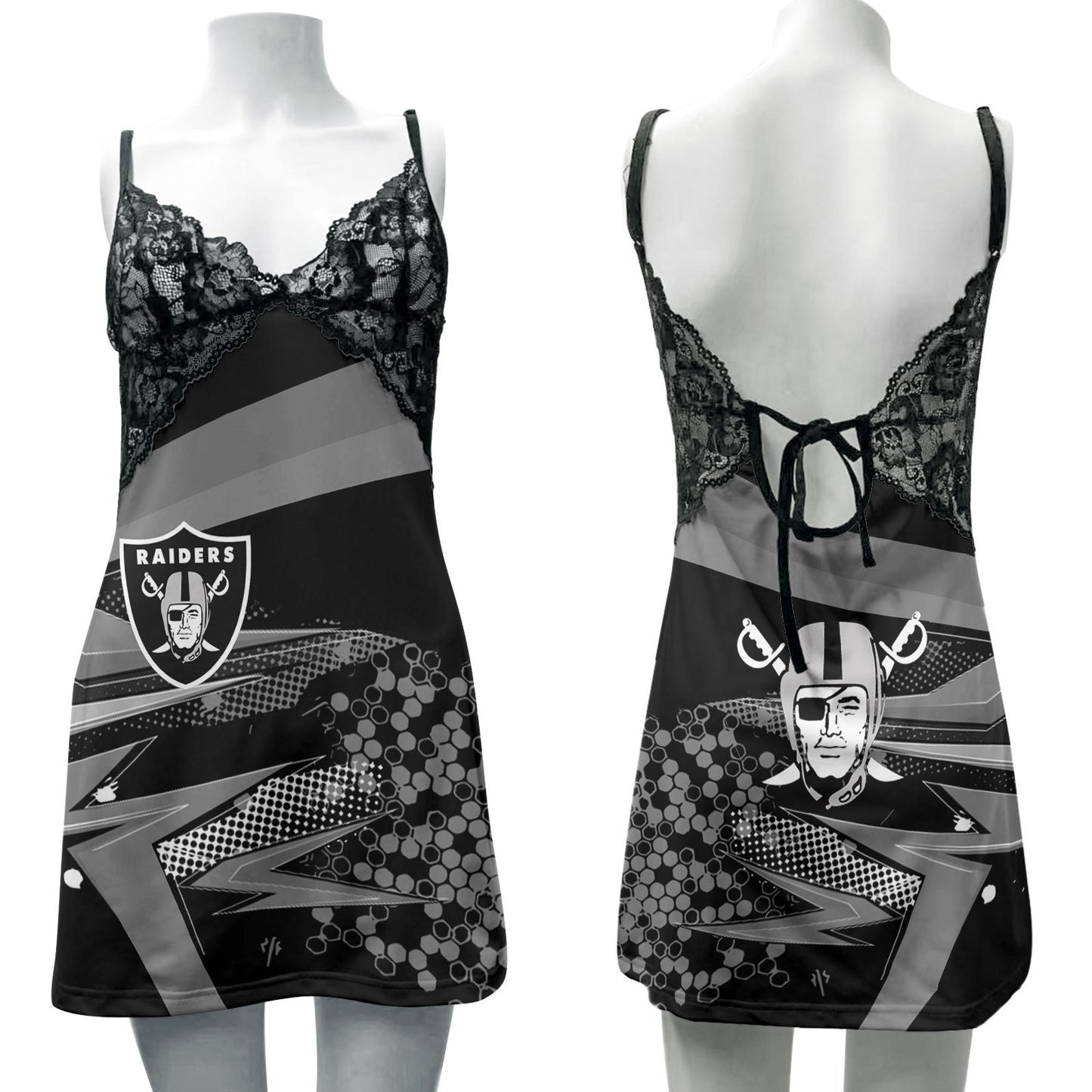 Las Vegas Raiders Lace Back Strap Slip Dress 507