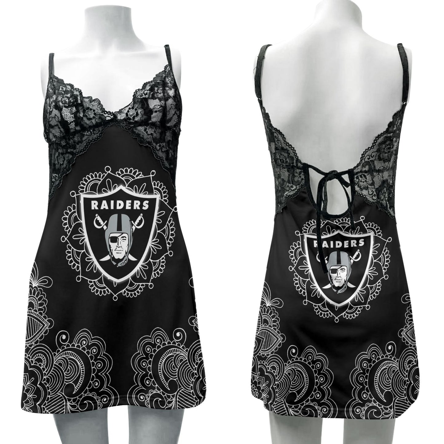 Las Vegas Raiders Lace Back Strap Slip Dress 89