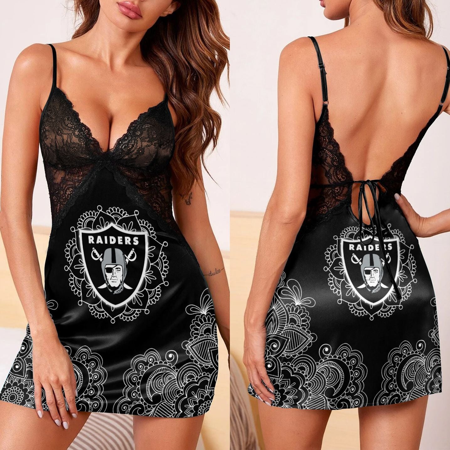 Las Vegas Raiders Lace Back Strap Slip Dress 89